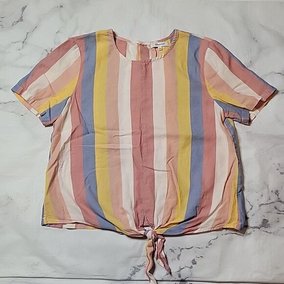 Madewell Button-Back Tie Tee in Sherbet Stripe - Picture 1 of 5